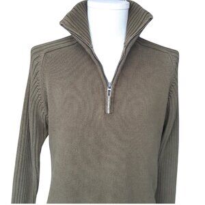 H&M L.O.G.G. SZ L Olive Green Cotton Mock Neck 1/4 Zip Men's Sweater